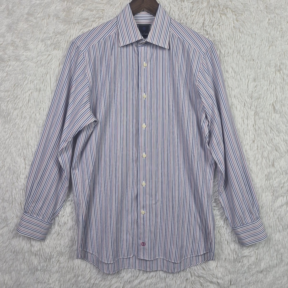 David Donahue Dress Shirt 15.5 32/33‎ Multicolor Striped 100% Cotton Trim Fit